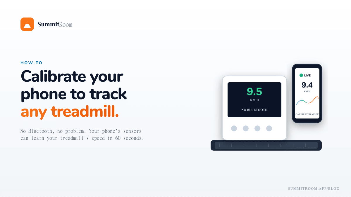 Phone in calibrated mode tracking a treadmill belt with sensor-driven speed display